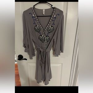 Elegant Gray and Blue Embroidered Mini Dress